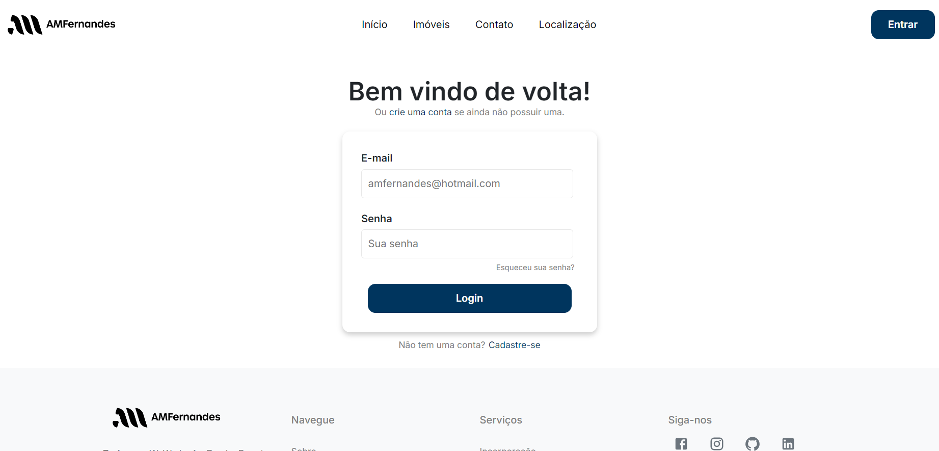Login page